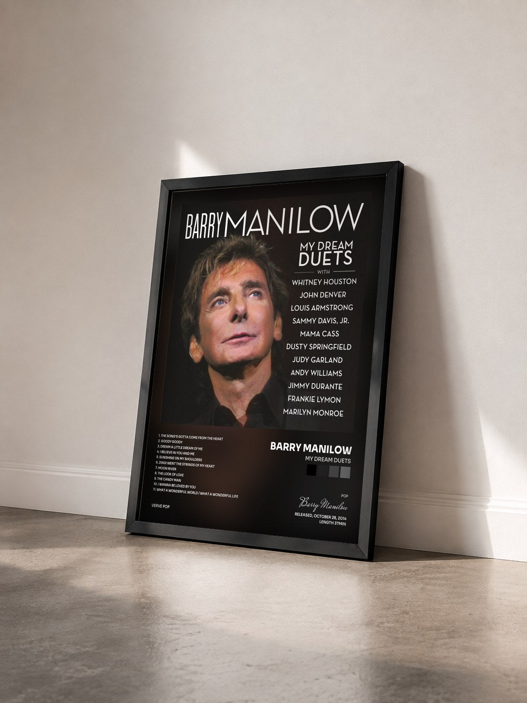 #noir Tableau de l'album My Dream Duets de Barry Manilow vu de trois quarts, cadre noir
