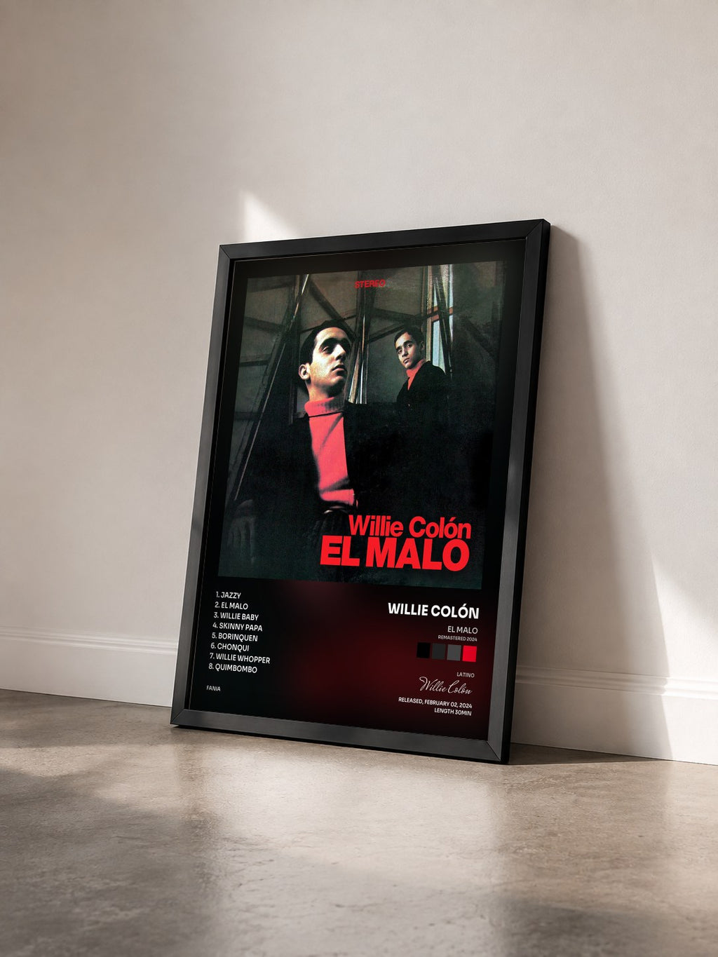 #noir Tableau de l'album El Malo (Remastered 2024) de Willie Colón vu de trois quarts, cadre noir