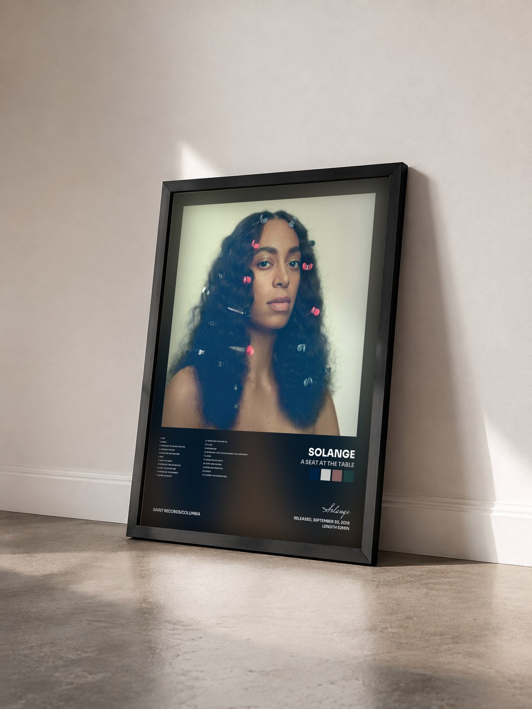 #noir Tableau de l'album A Seat at the Table de Solange vu de trois quarts, cadre noir