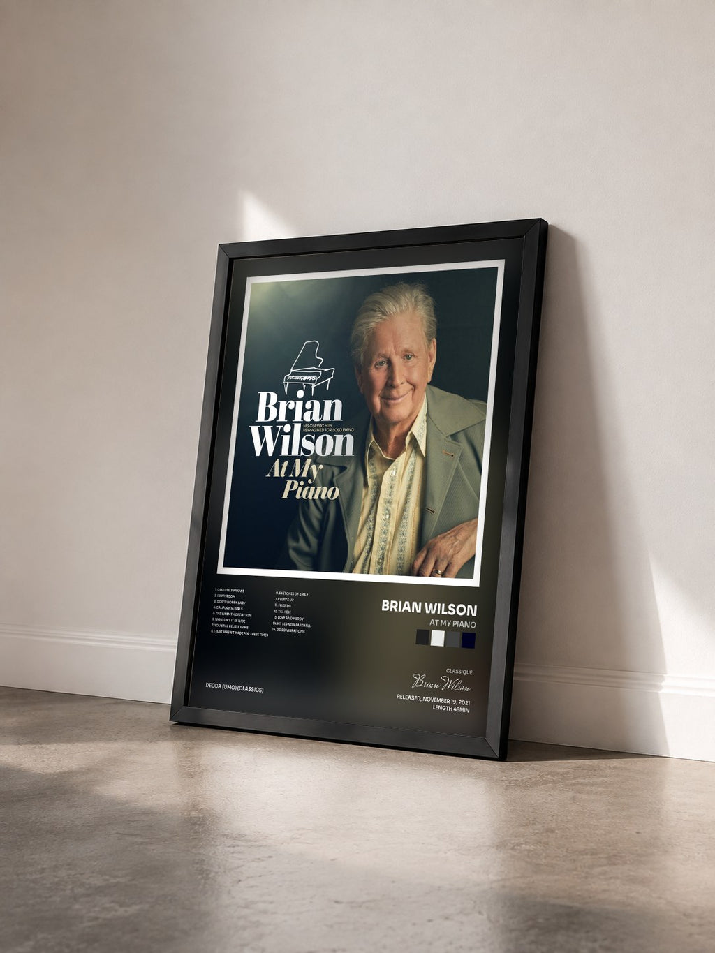 #noir Tableau de l'album At My Piano de Brian Wilson vu de trois quarts, cadre noir