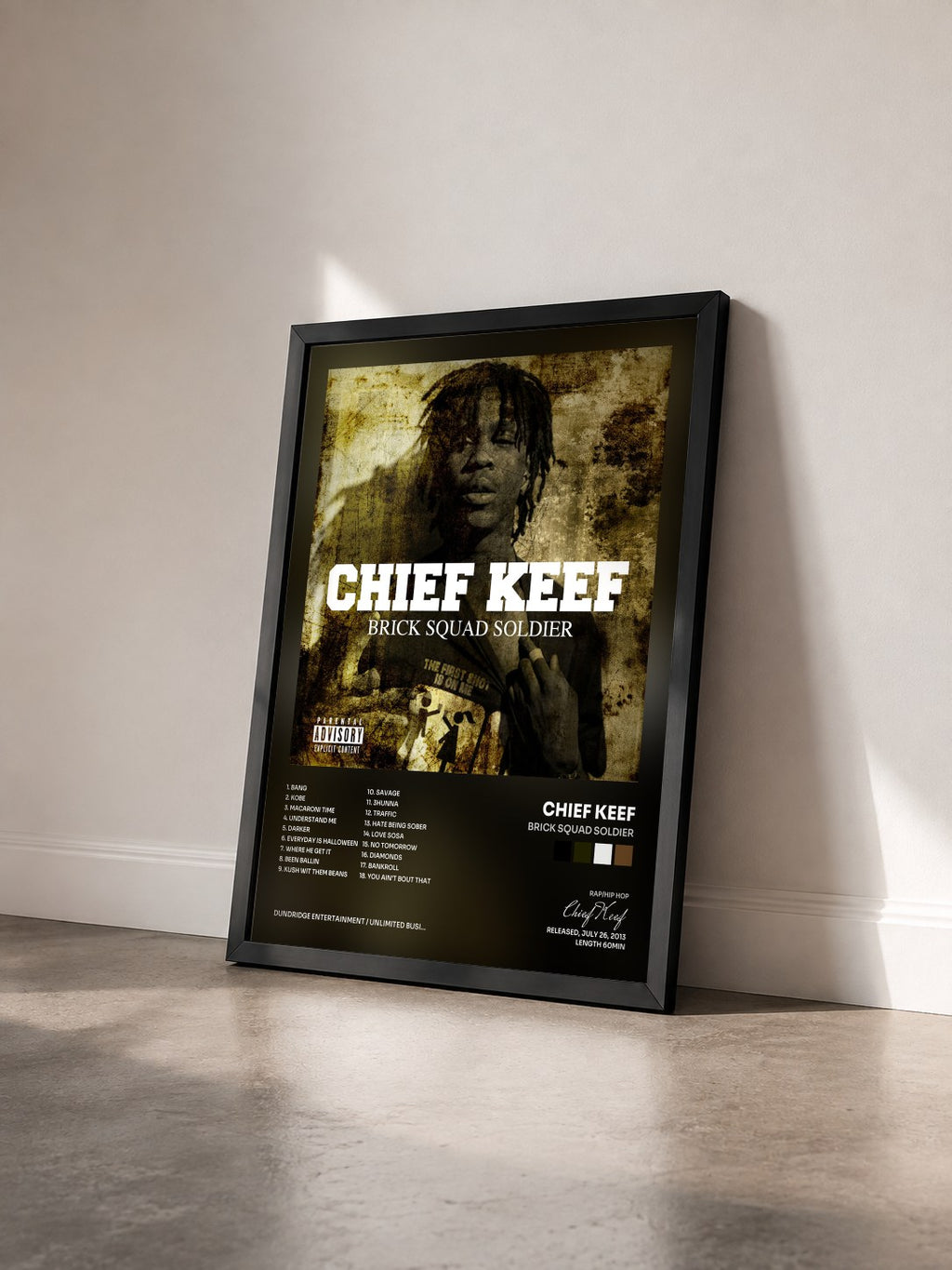 #noir Tableau de l'album Brick Squad Soldier de Chief Keef vu de trois quarts, cadre noir
