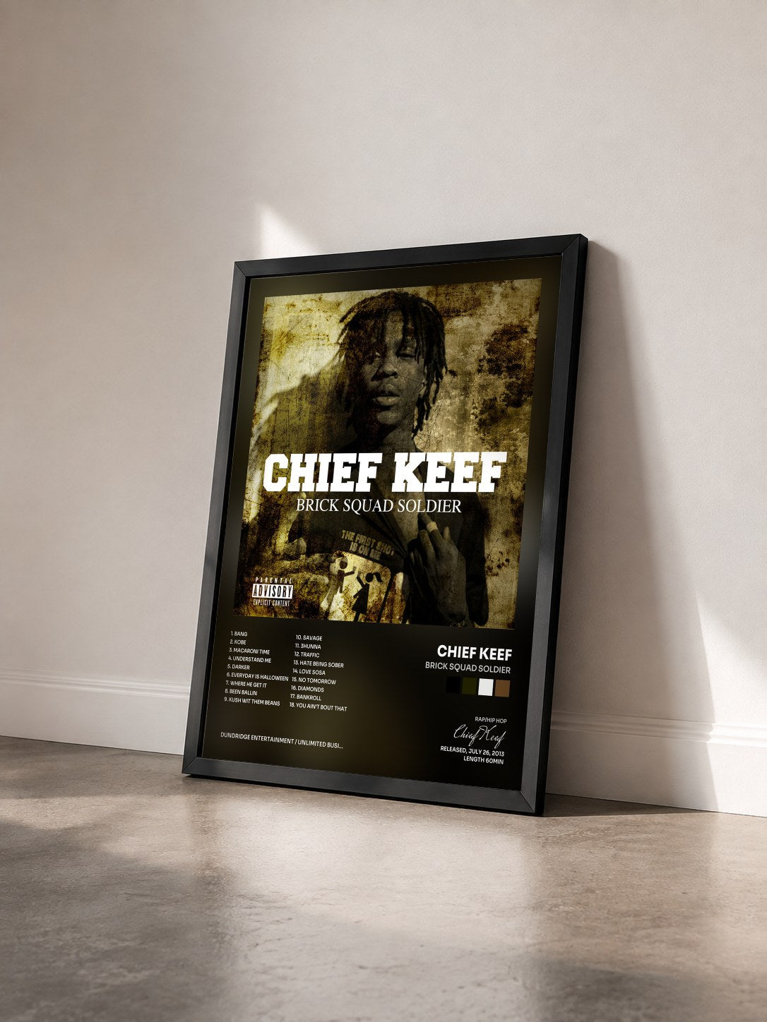 #noir Tableau de l'album Brick Squad Soldier de Chief Keef vu de trois quarts, cadre noir