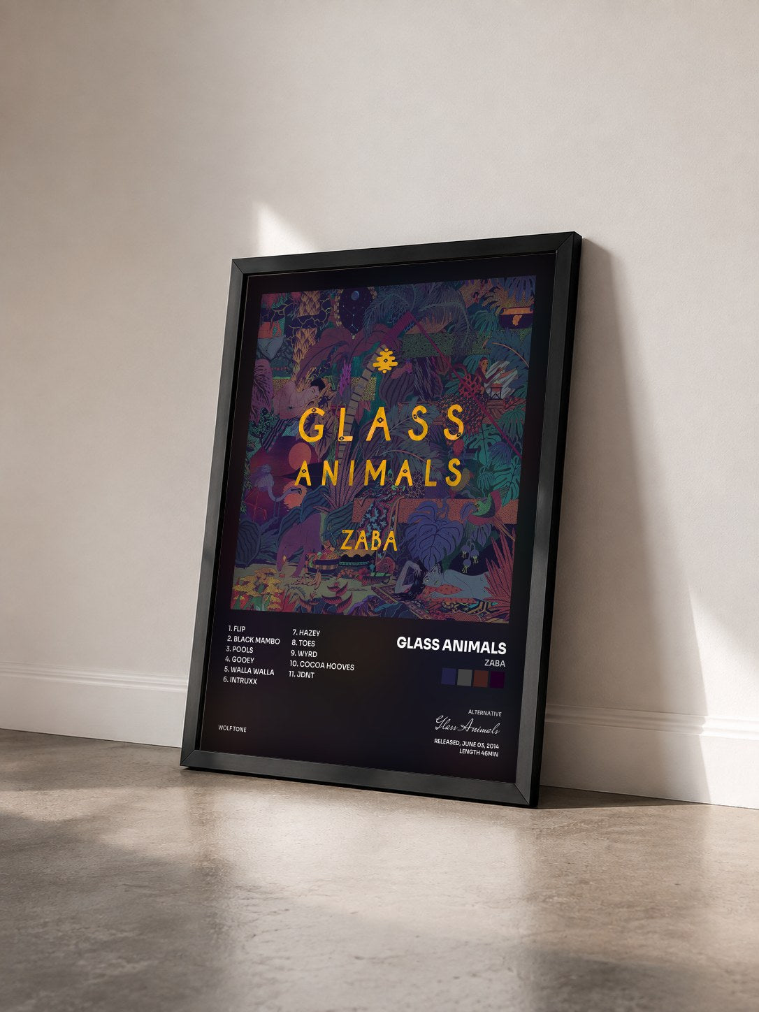 #noir Tableau de l'album ZABA de Glass Animals vu de trois quarts, cadre noir