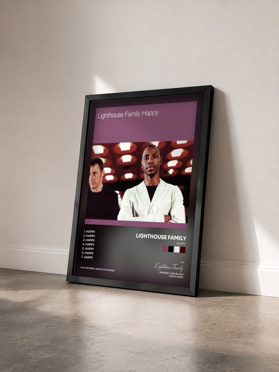 #noir Tableau de l'album Happy de Lighthouse Family vu de trois quarts, cadre noir