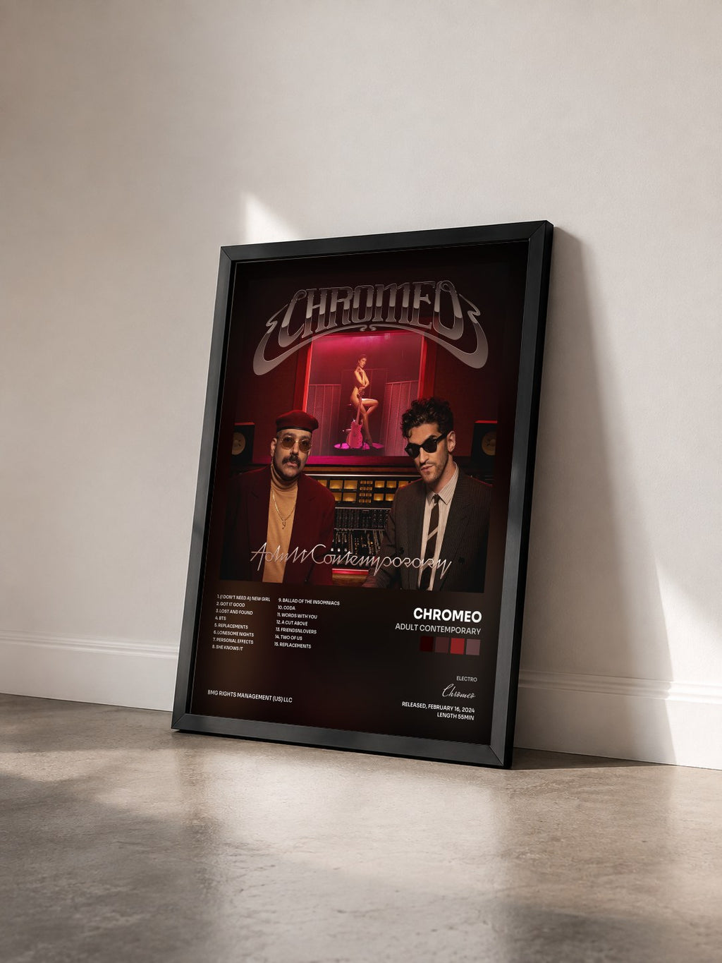 #noir Tableau de l'album Adult Contemporary de Chromeo vu de trois quarts, cadre noir