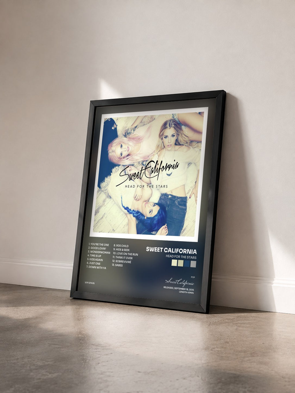 #noir Tableau de l'album Head for the stars de Sweet California vu de trois quarts, cadre noir