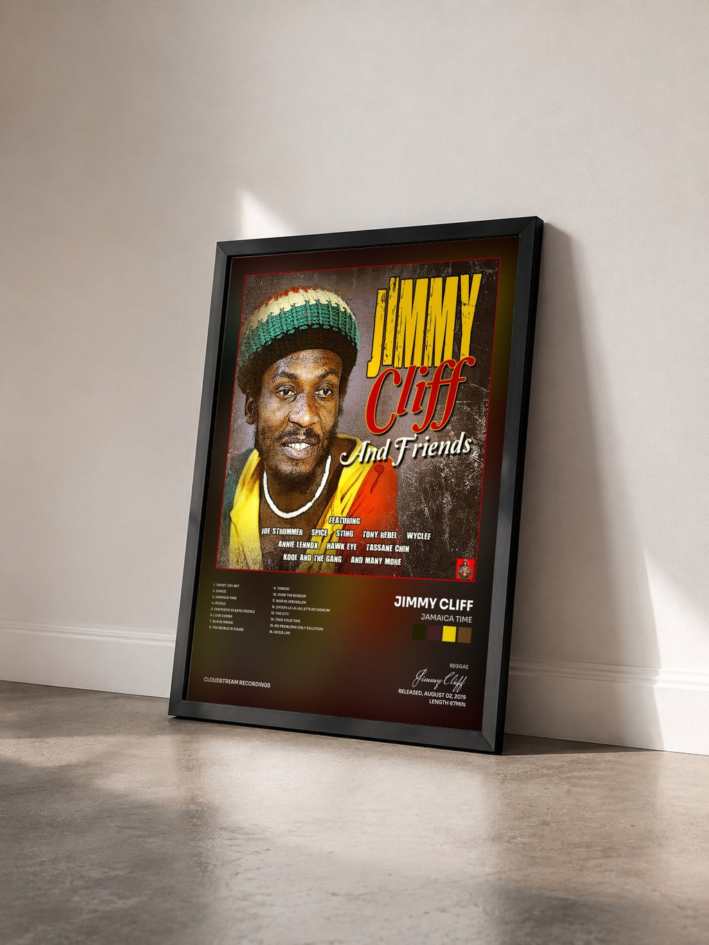 #noir Tableau de l'album Jamaica Time de Jimmy Cliff vu de trois quarts, cadre noir
