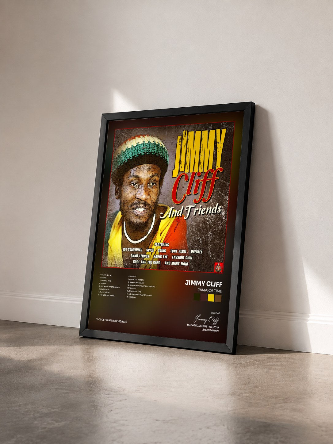 #noir Tableau de l'album Jamaica Time de Jimmy Cliff vu de trois quarts, cadre noir