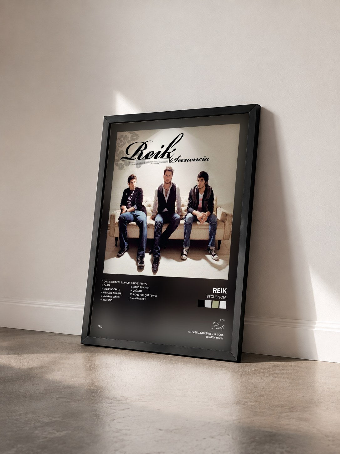 #noir Tableau de l'album Secuencia de Reik vu de trois quarts, cadre noir