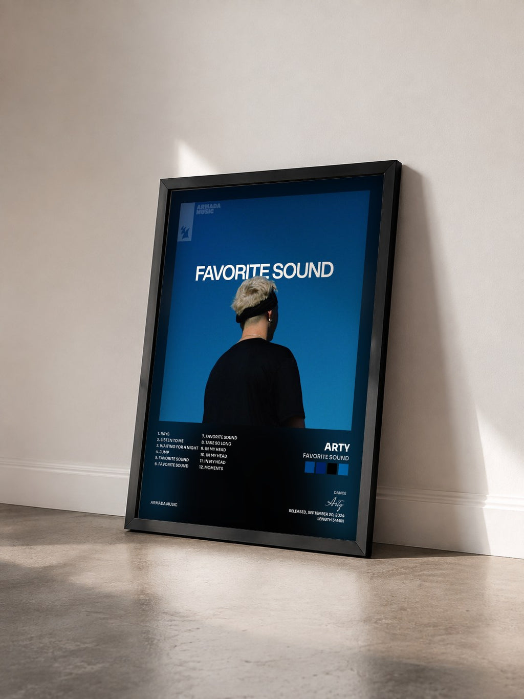 #noir Tableau de l'album Favorite Sound de Arty vu de trois quarts, cadre noir