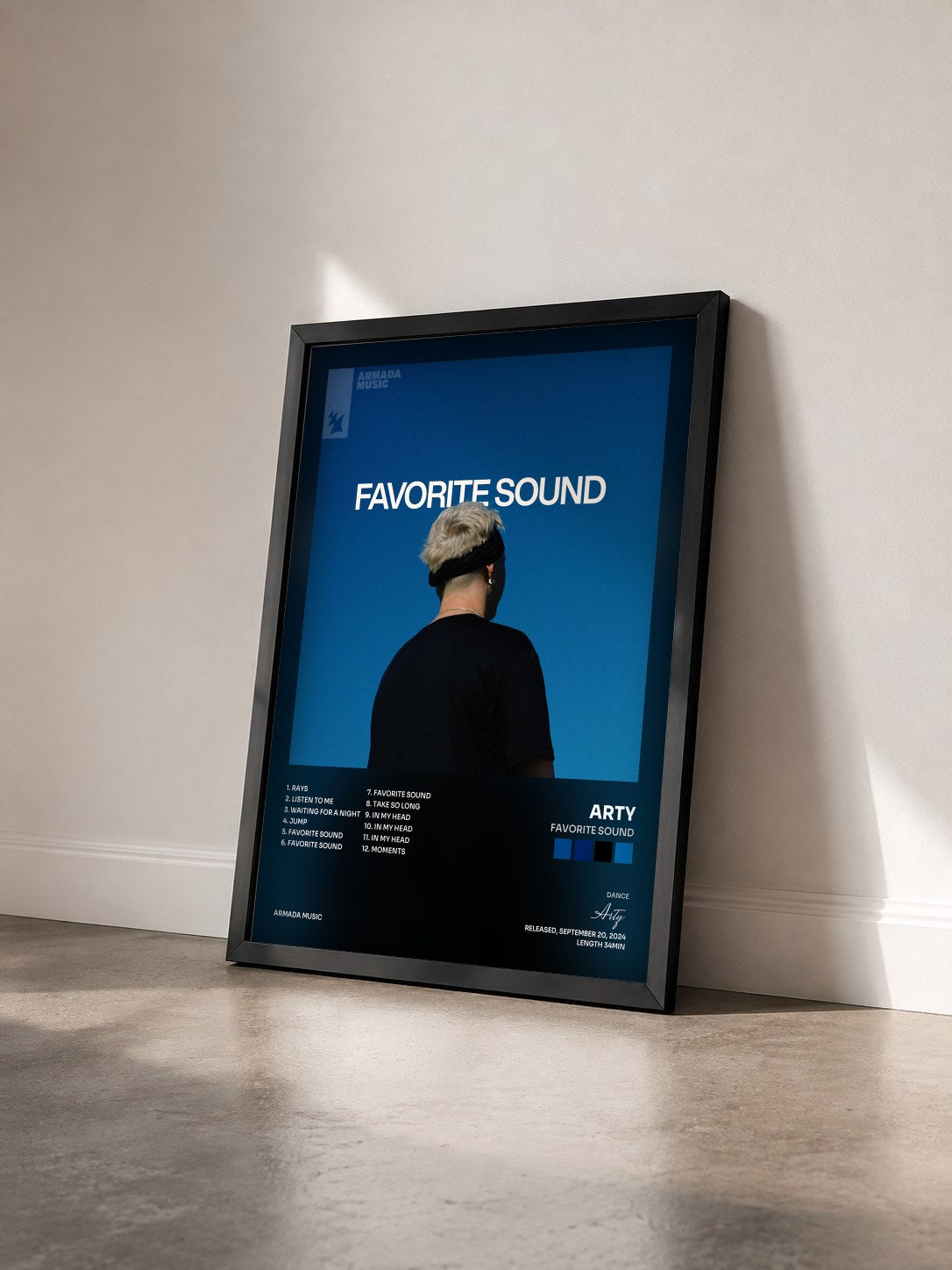 #noir Tableau de l'album Favorite Sound de Arty vu de trois quarts, cadre noir