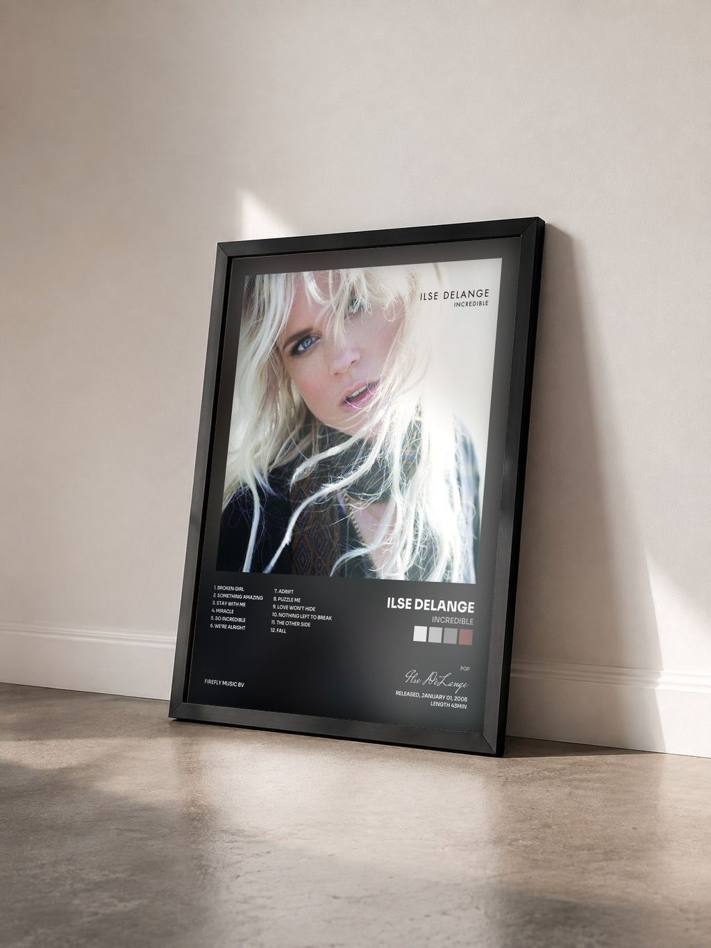 #noir Tableau de l'album Incredible de Ilse DeLange vu de trois quarts, cadre noir