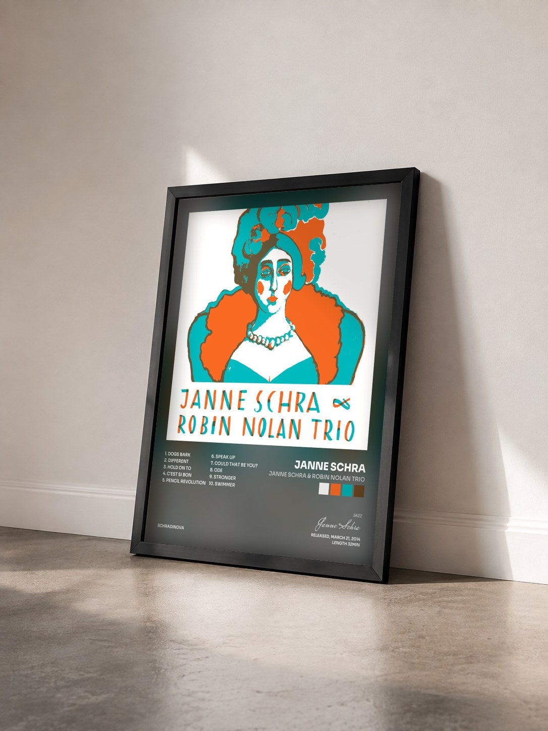 #noir Tableau de l'album Janne Schra & Robin Nolan Trio de Janne Schra vu de trois quarts, cadre noir