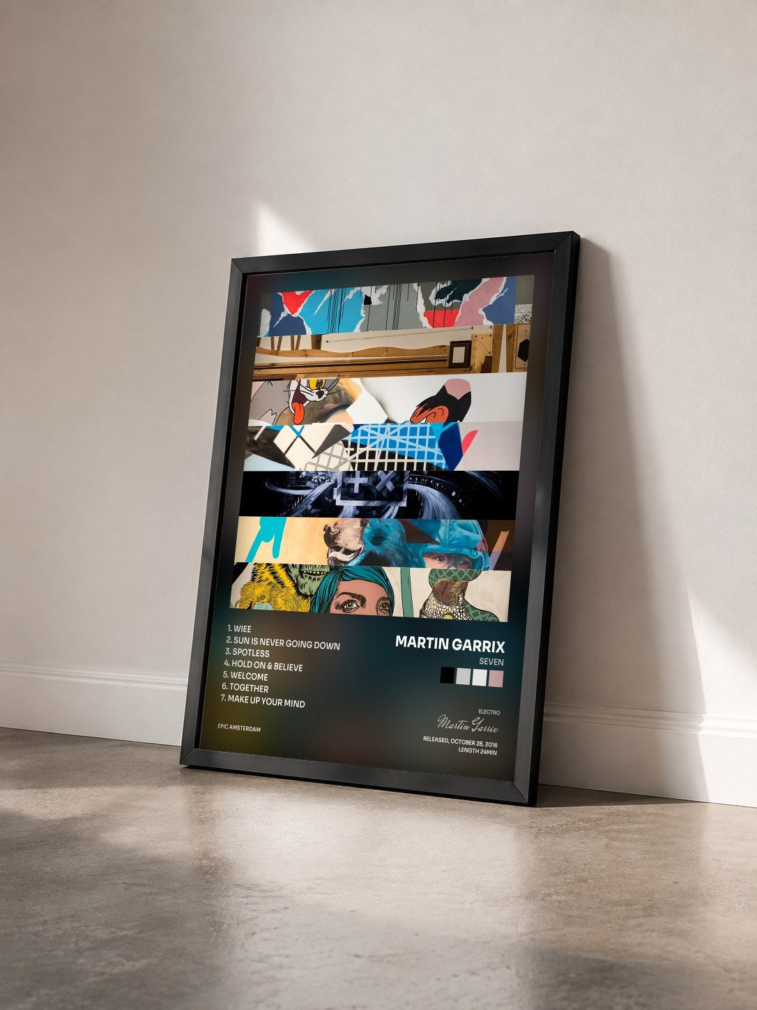 #noir Tableau de l'album Seven de Martin Garrix vu de trois quarts, cadre noir
