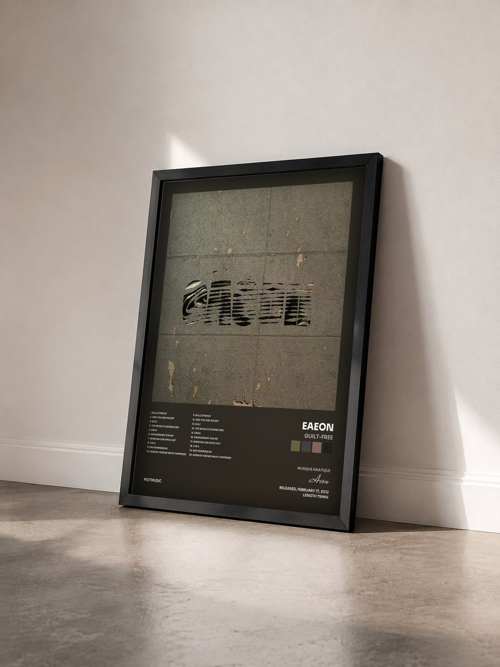 #noir Tableau de l'album Guilt-Free de eAeon vu de trois quarts, cadre noir