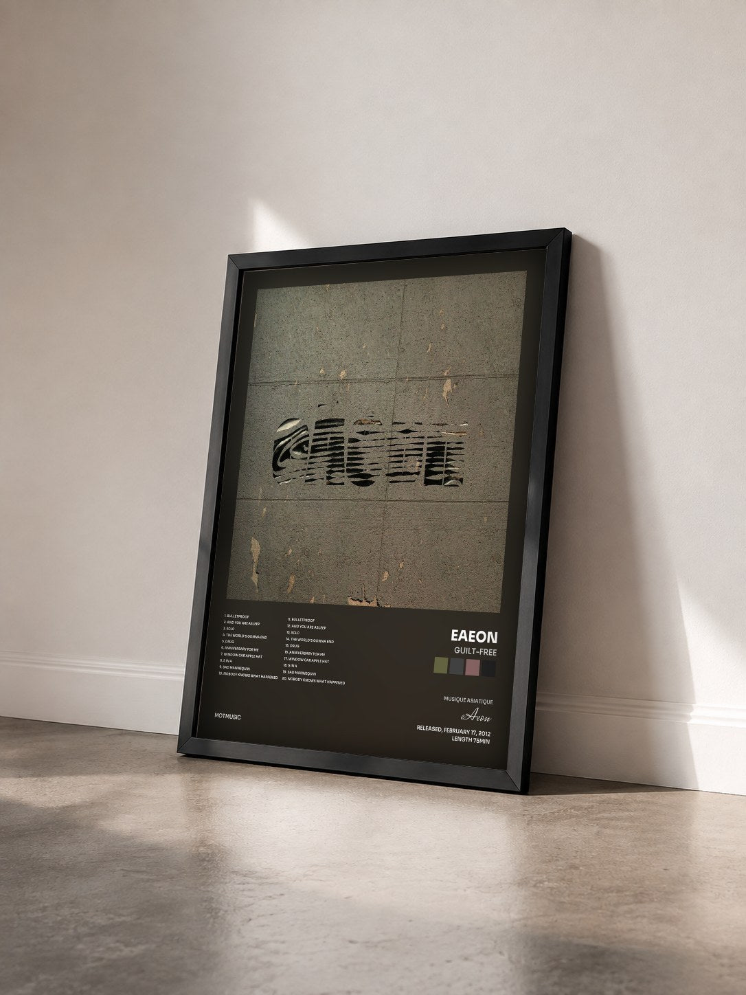 #noir Tableau de l'album Guilt-Free de eAeon vu de trois quarts, cadre noir