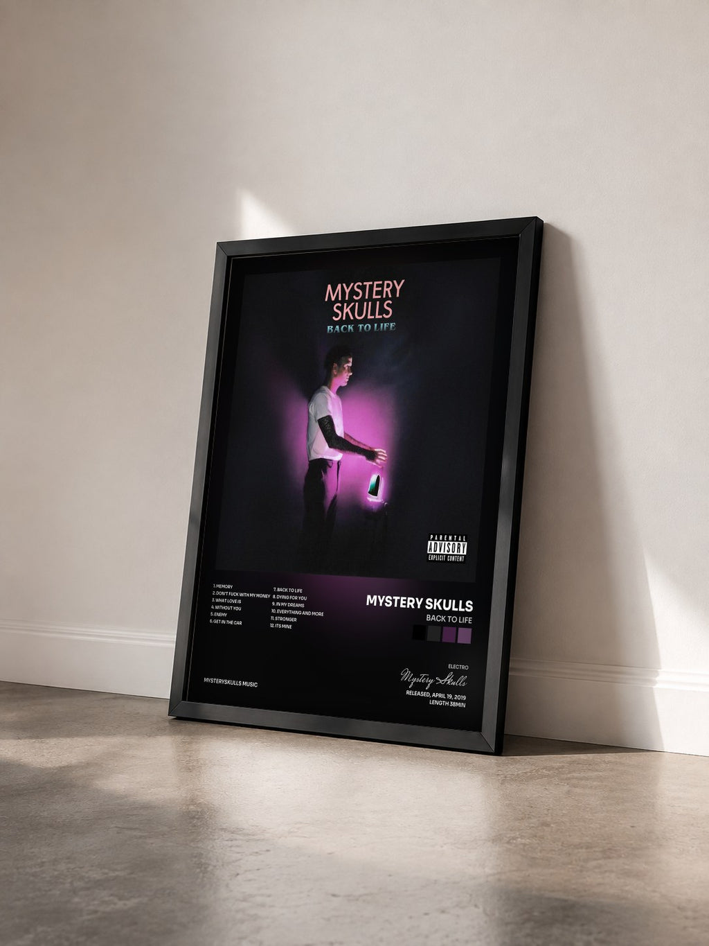 #noir Tableau de l'album Back To Life de Mystery Skulls vu de trois quarts, cadre noir