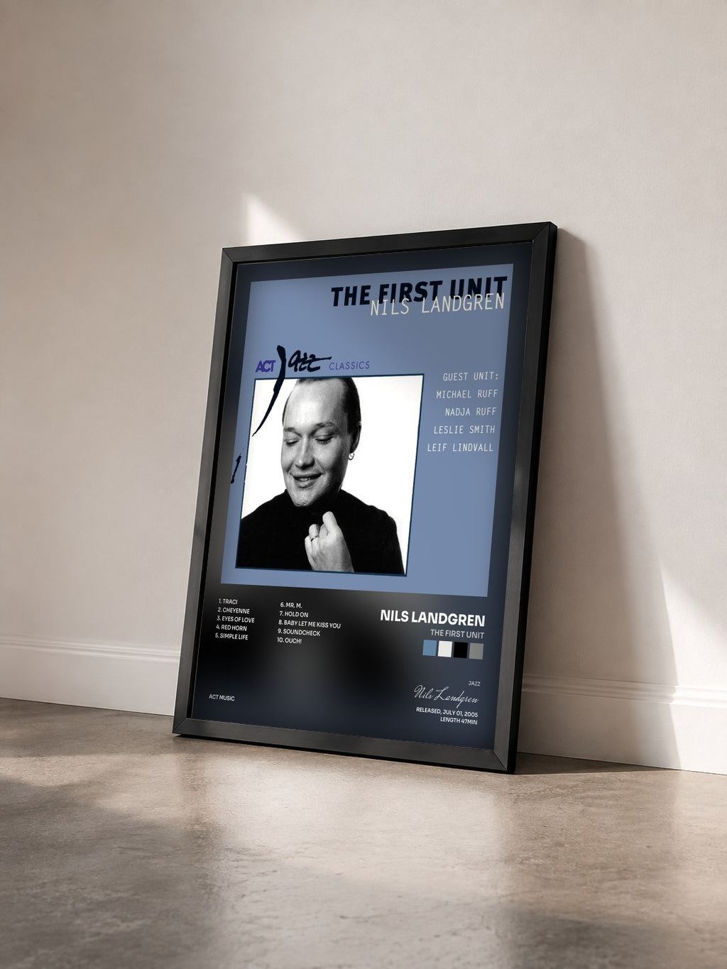 #noir Tableau de l'album The First Unit de Nils Landgren vu de trois quarts, cadre noir
