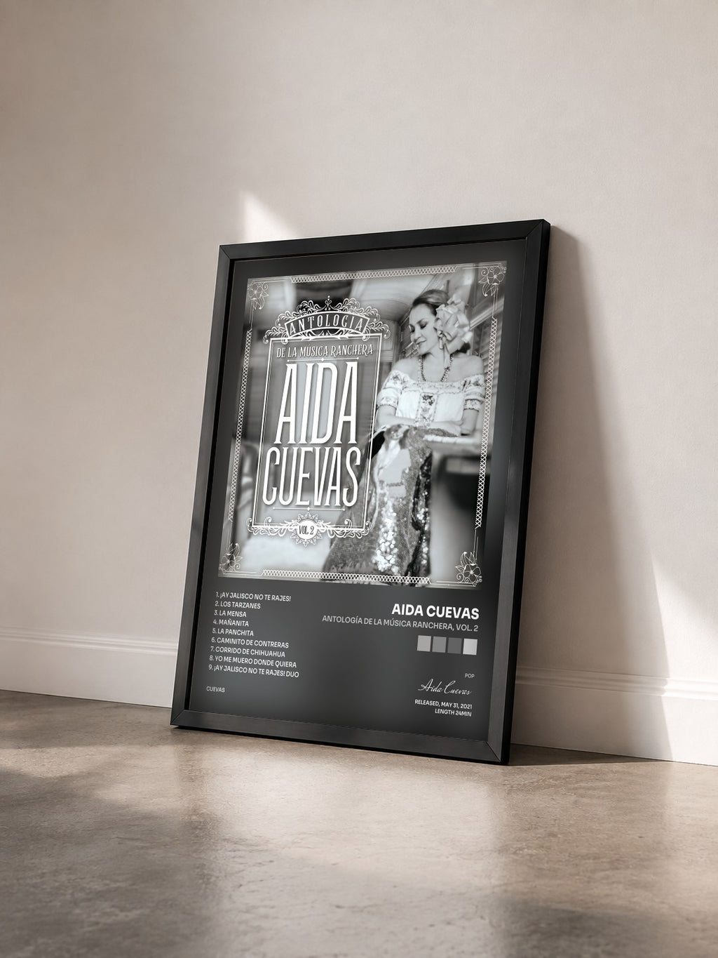 #noir Tableau de l'album Antología De La Música Ranchera, Vol. 2 de Aida Cuevas vu de trois quarts, cadre noir