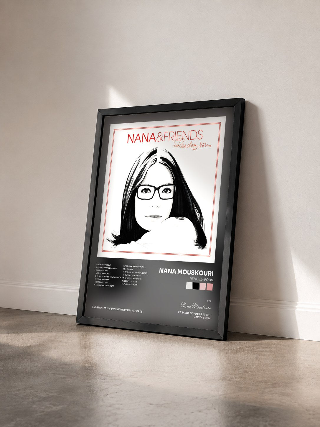 #noir Tableau de l'album Rendez-Vous de Nana Mouskouri vu de trois quarts, cadre noir
