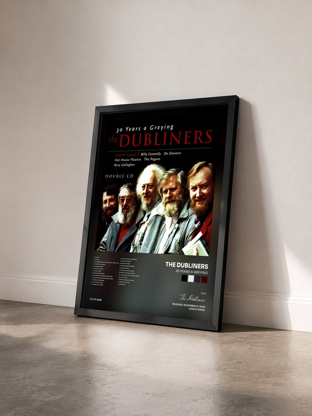 #noir Tableau de l'album 30 Years A Greying de The Dubliners vu de trois quarts, cadre noir