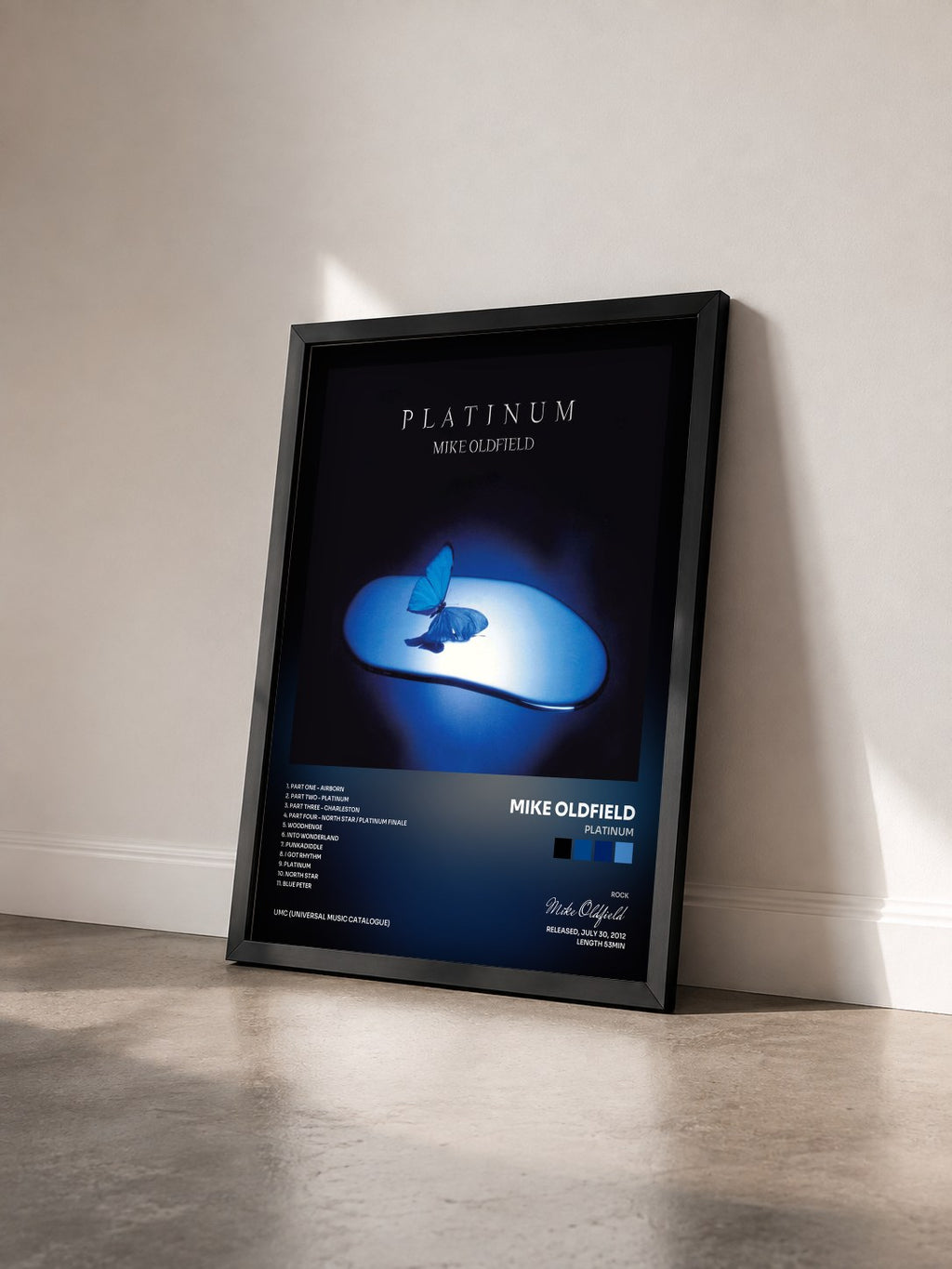 #noir Tableau de l'album Platinum de Mike Oldfield vu de trois quarts, cadre noir