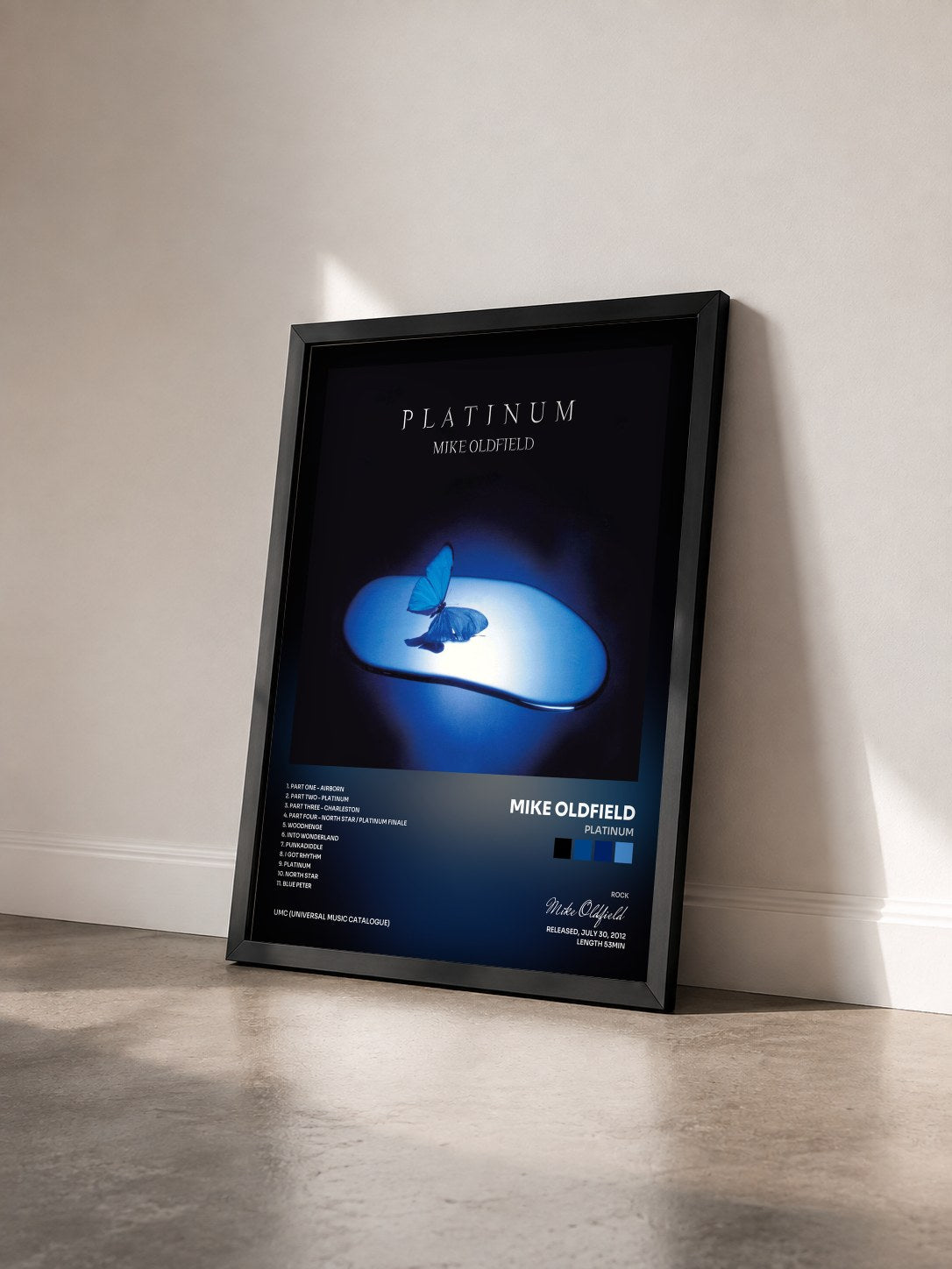 #noir Tableau de l'album Platinum de Mike Oldfield vu de trois quarts, cadre noir