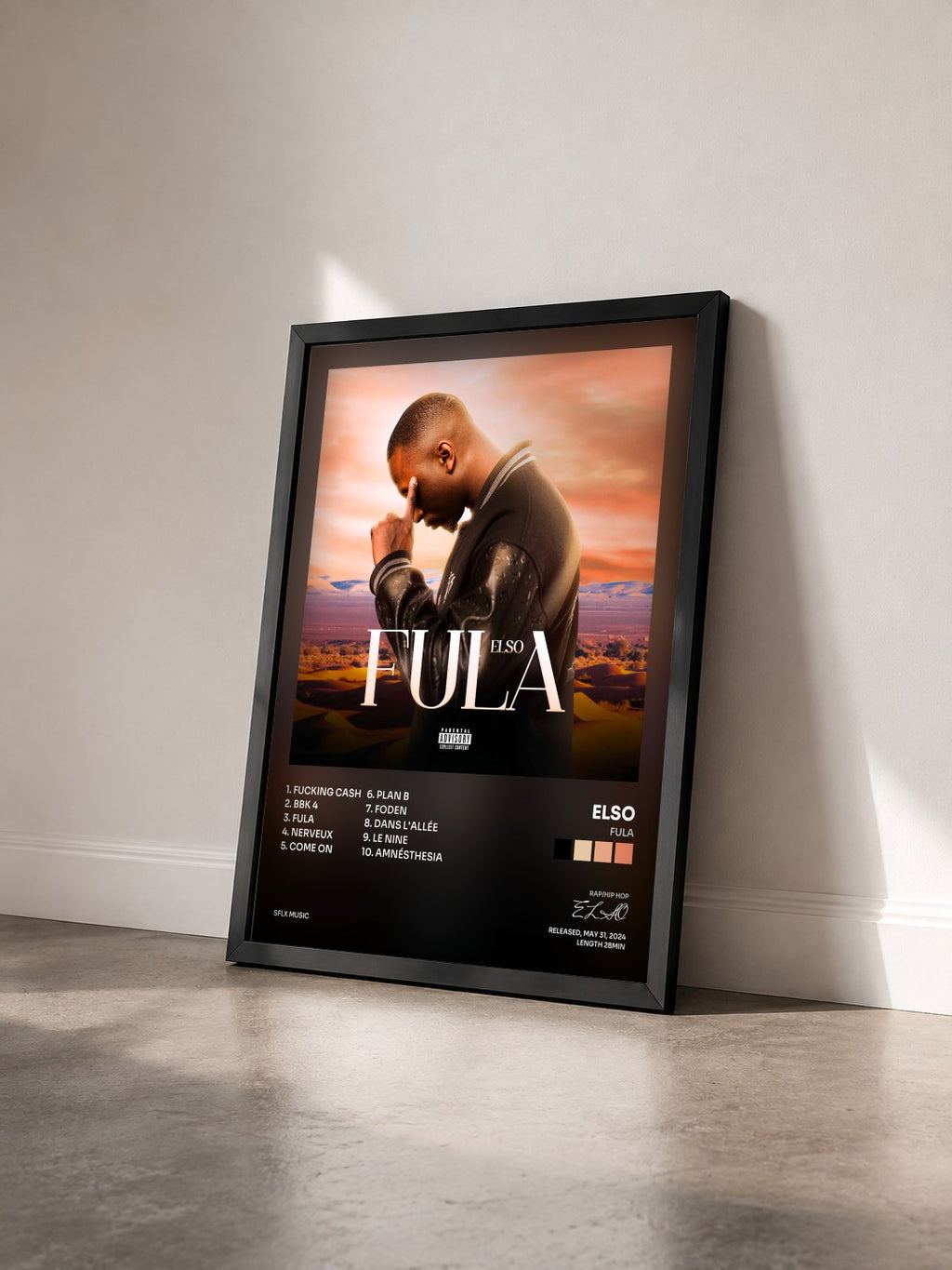 #noir Tableau de l'album Fula de ELSO vu de trois quarts, cadre noir