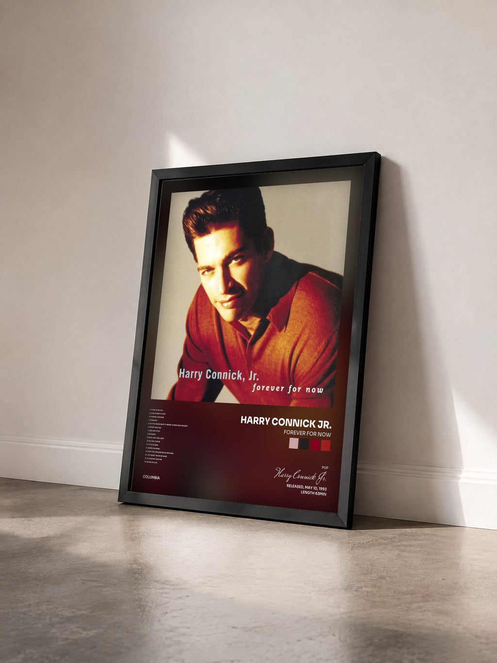 #noir Tableau de l'album FOREVER FOR NOW de Harry Connick Jr. vu de trois quarts, cadre noir