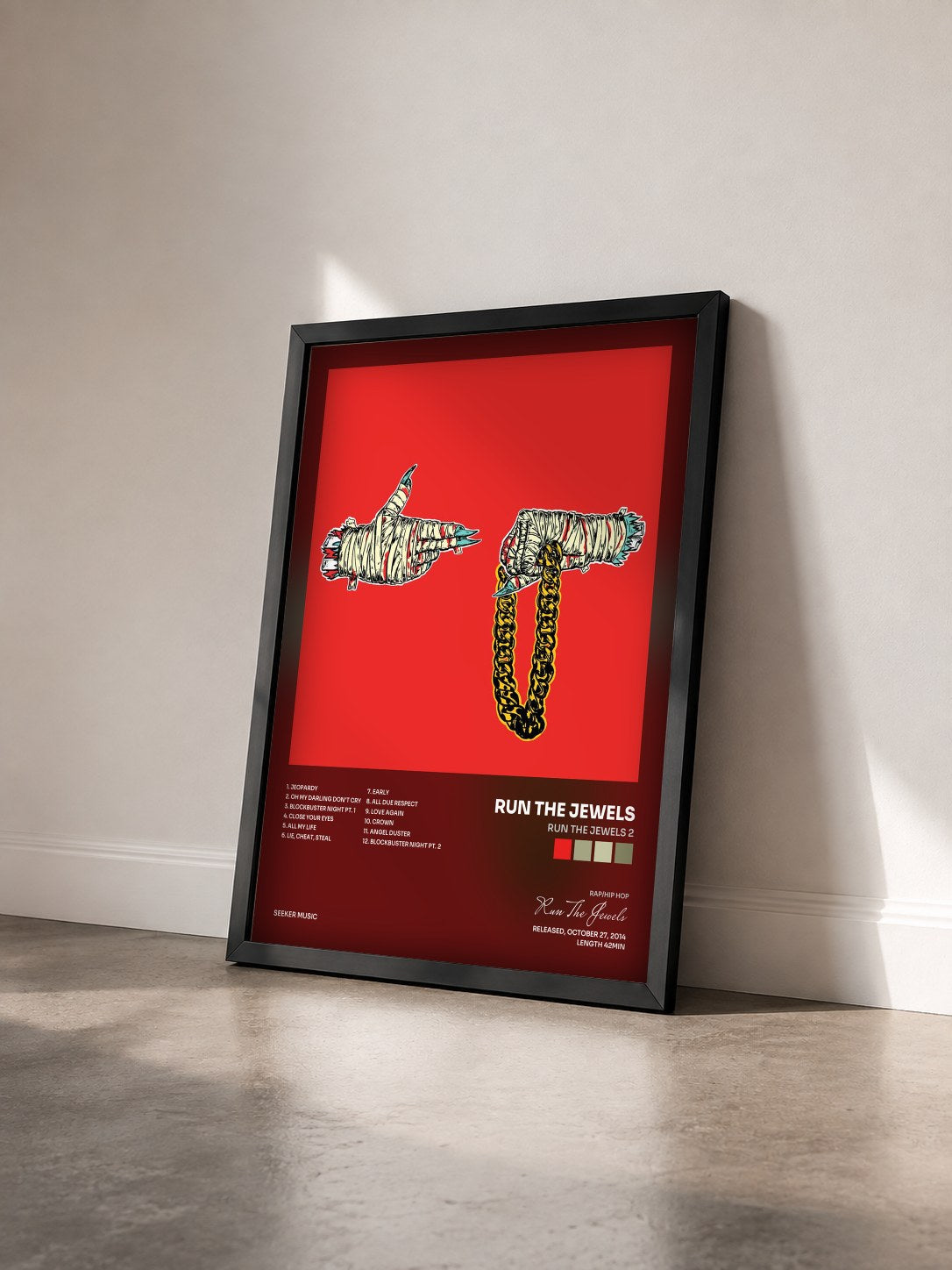 #noir Tableau de l'album Run The Jewels 2 de Run The Jewels vu de trois quarts, cadre noir