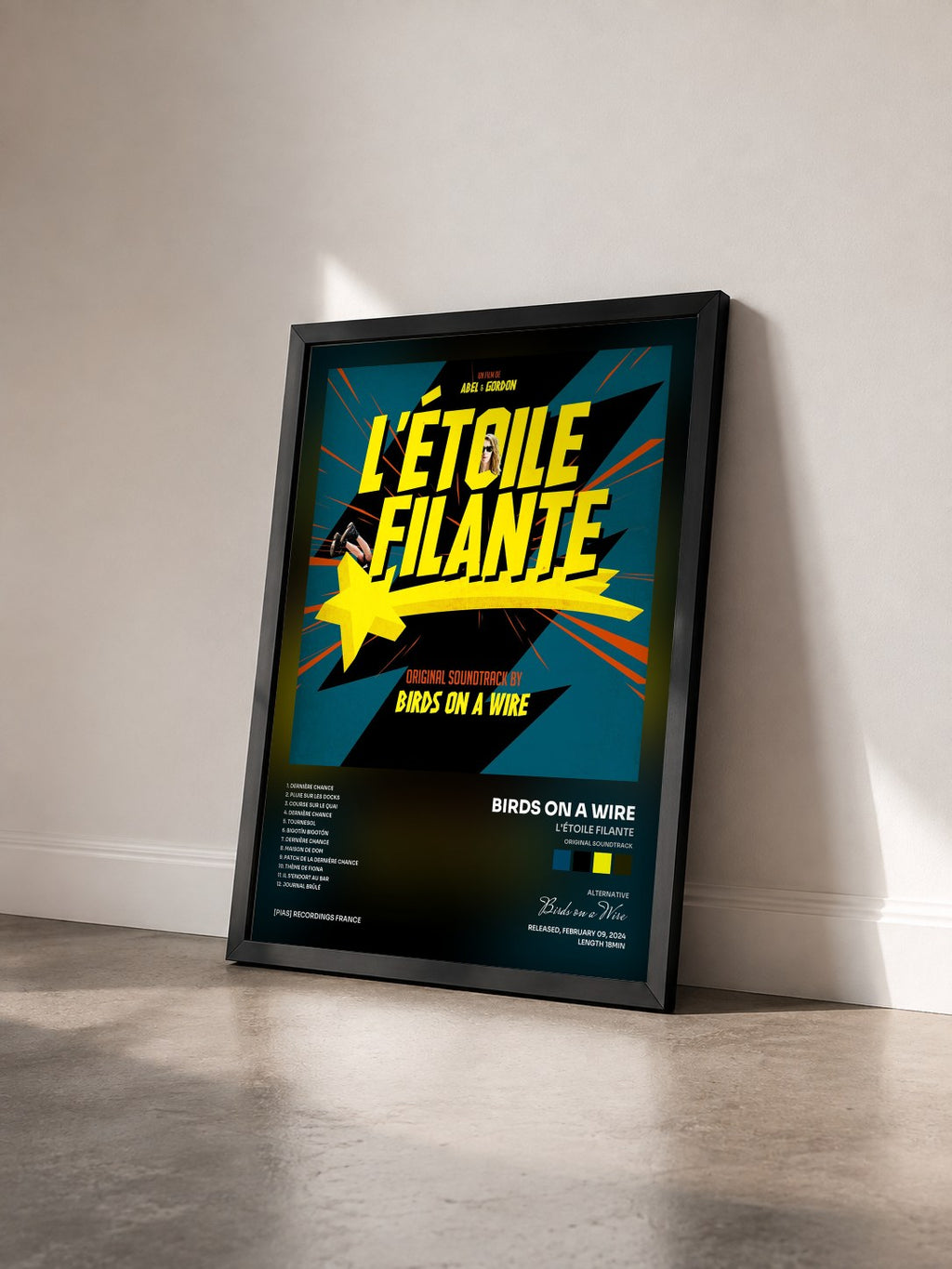 #noir Tableau de l'album L'Étoile Filante (Original Soundtrack) de Birds on a Wire vu de trois quarts, cadre noir