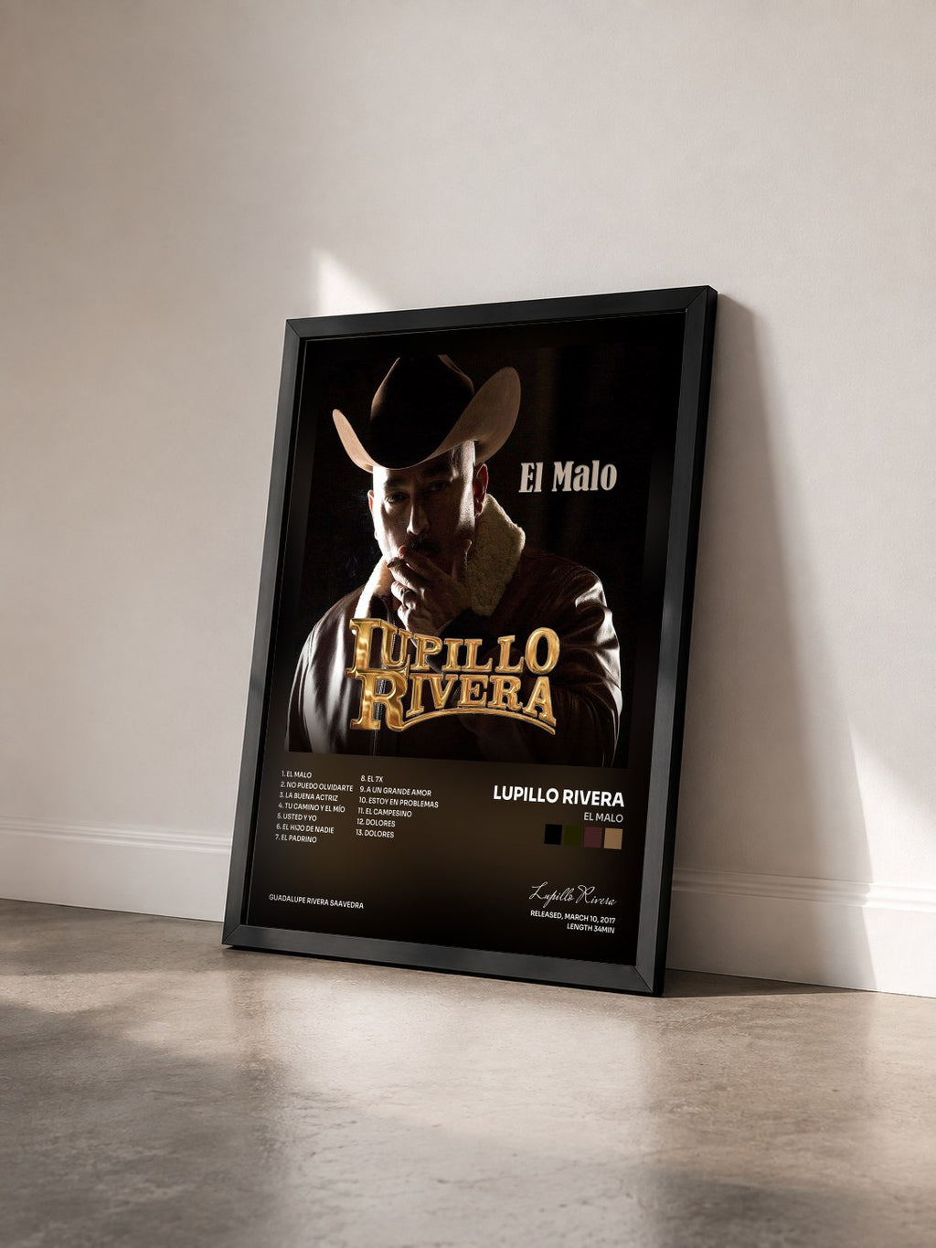 #noir Tableau de l'album El Malo de Lupillo Rivera vu de trois quarts, cadre noir