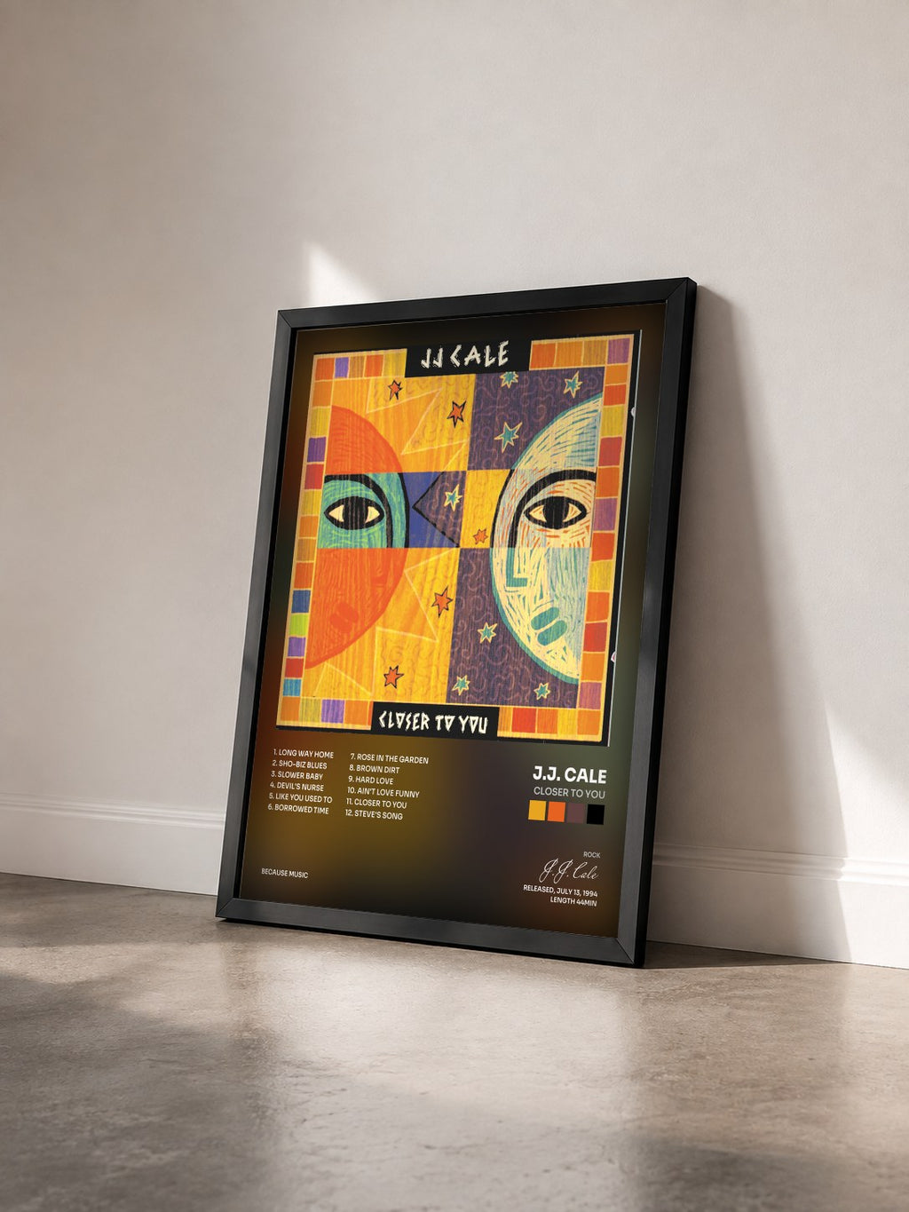 #noir Tableau de l'album Closer To You de J.J. Cale vu de trois quarts, cadre noir