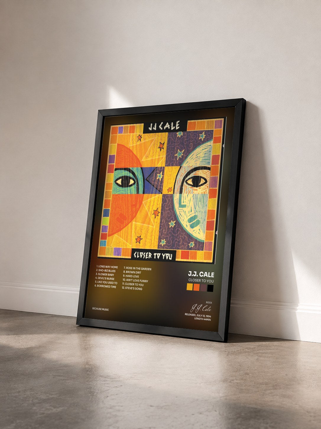 #noir Tableau de l'album Closer To You de J.J. Cale vu de trois quarts, cadre noir