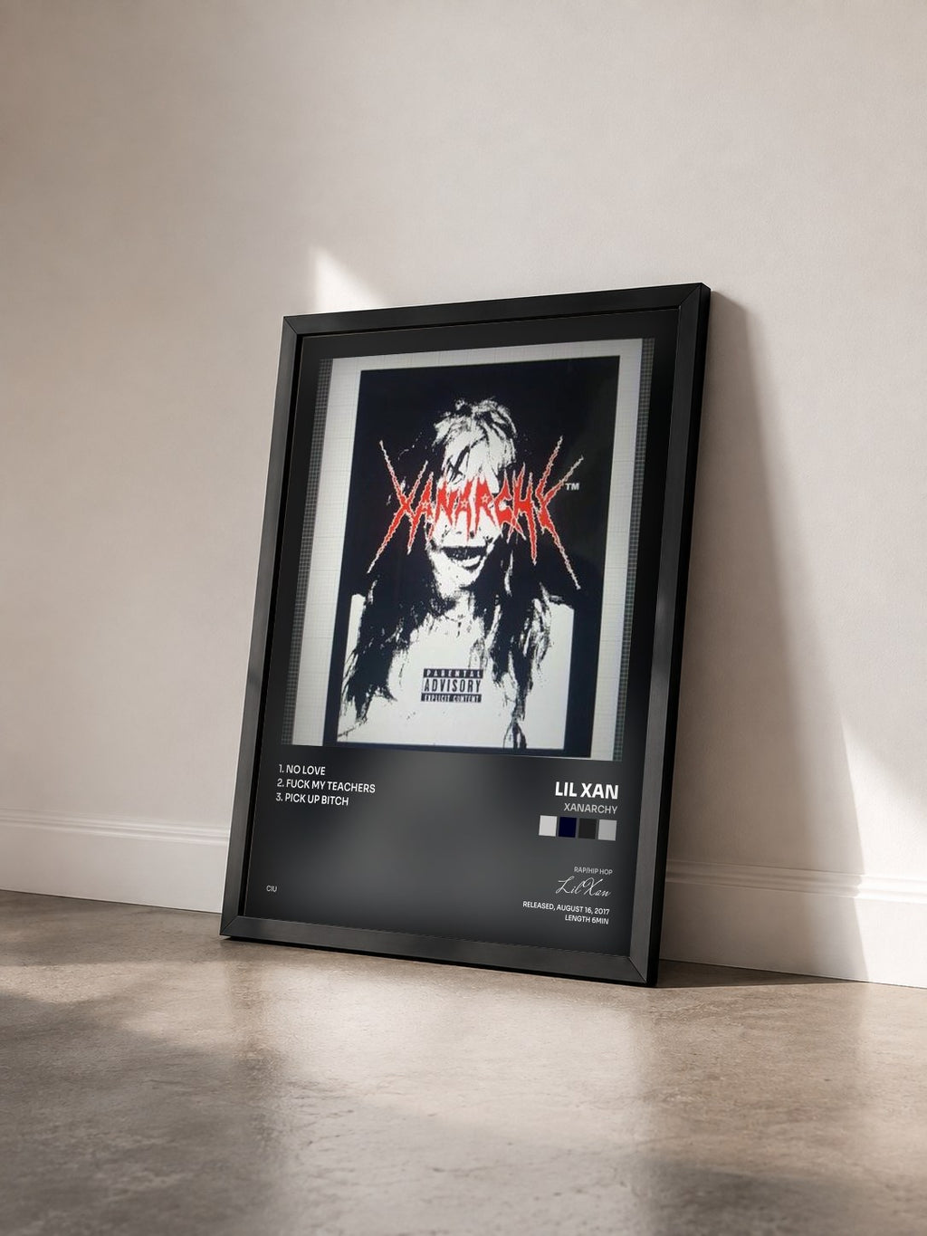 #noir Tableau de l'album Xanarchy de Lil Xan vu de trois quarts, cadre noir