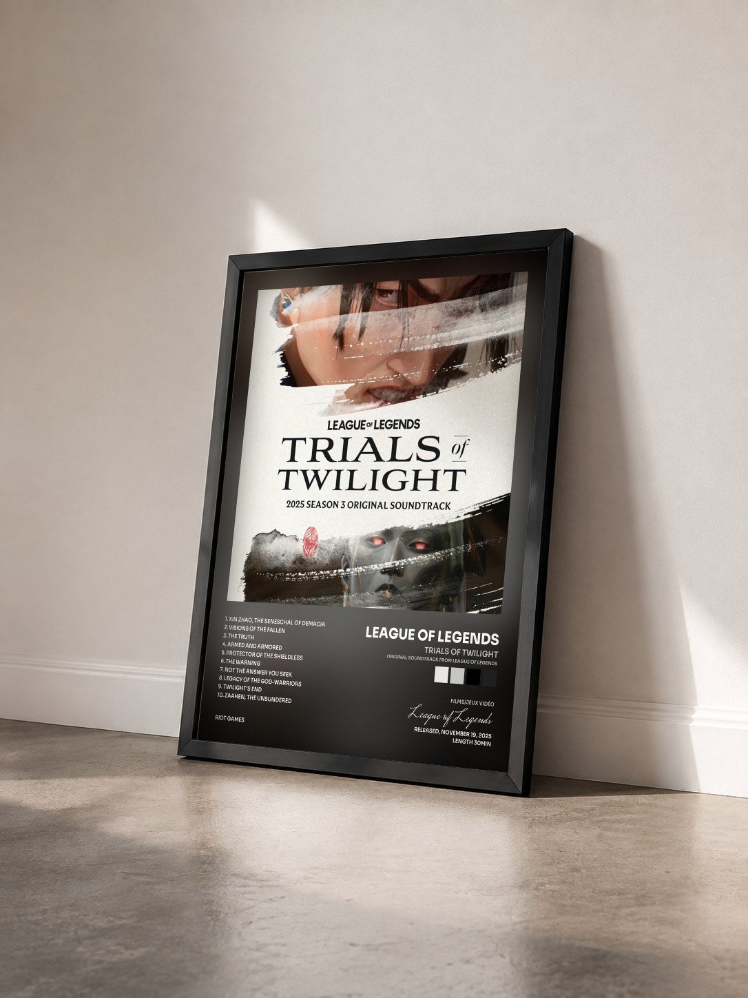 #noir Tableau de l'album Trials of Twilight (Original Soundtrack from League of Legends) de League of Legends vu de trois quarts, cadre noir