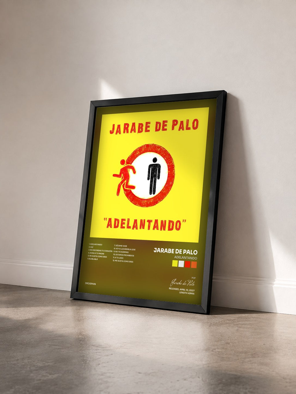 #noir Tableau de l'album Adelantando de Jarabe de Palo vu de trois quarts, cadre noir