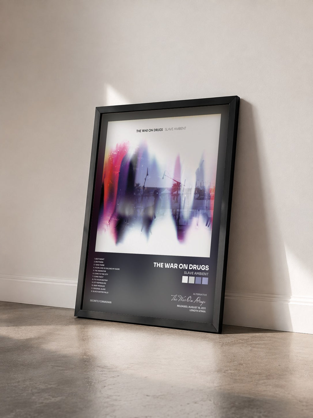 #noir Tableau de l'album Slave Ambient de The War On Drugs vu de trois quarts, cadre noir