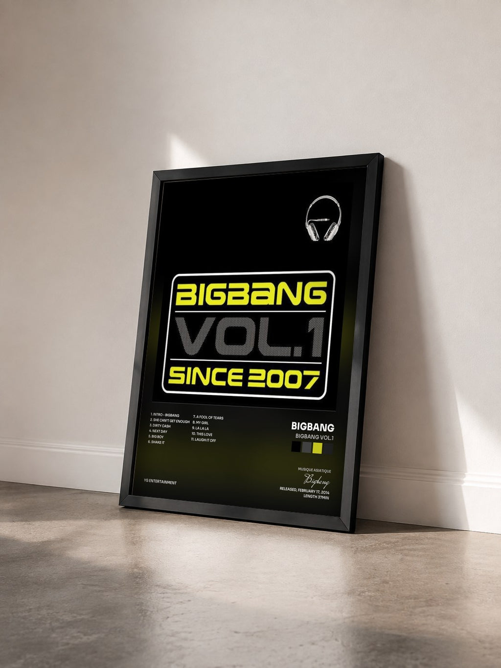 #noir Tableau de l'album BIGBANG Vol.1 de Bigbang vu de trois quarts, cadre noir
