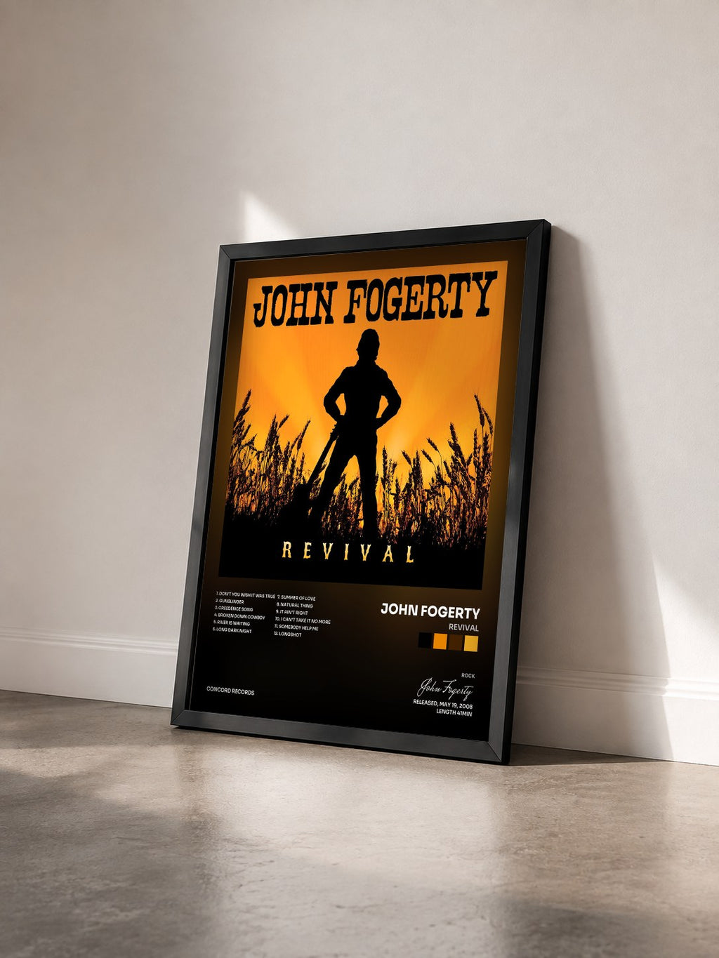 #noir Tableau de l'album Revival de John Fogerty vu de trois quarts, cadre noir