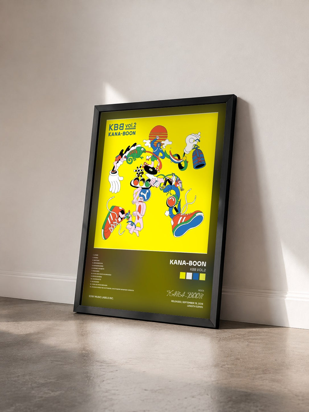 #noir Tableau de l'album KBB vol.2 de KANA-BOON vu de trois quarts, cadre noir