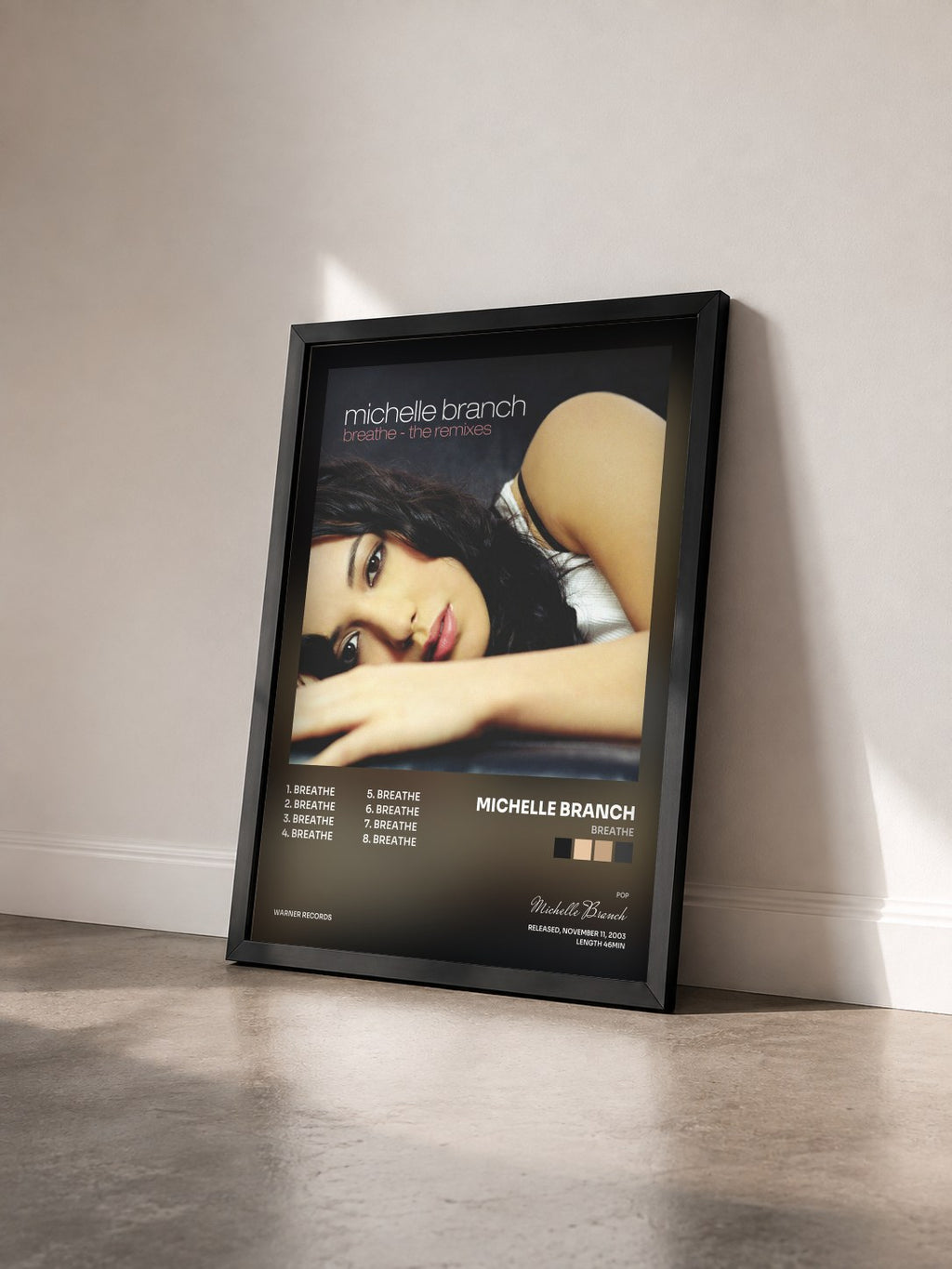 #noir Tableau de l'album Breathe de Michelle Branch vu de trois quarts, cadre noir