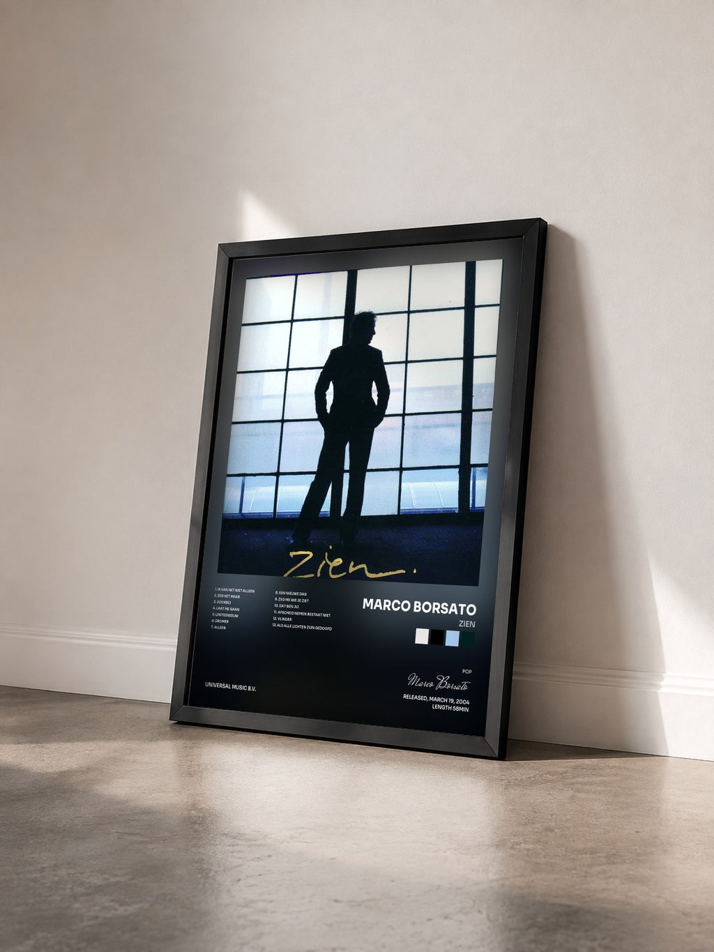 #noir Tableau de l'album Zien de Marco Borsato vu de trois quarts, cadre noir