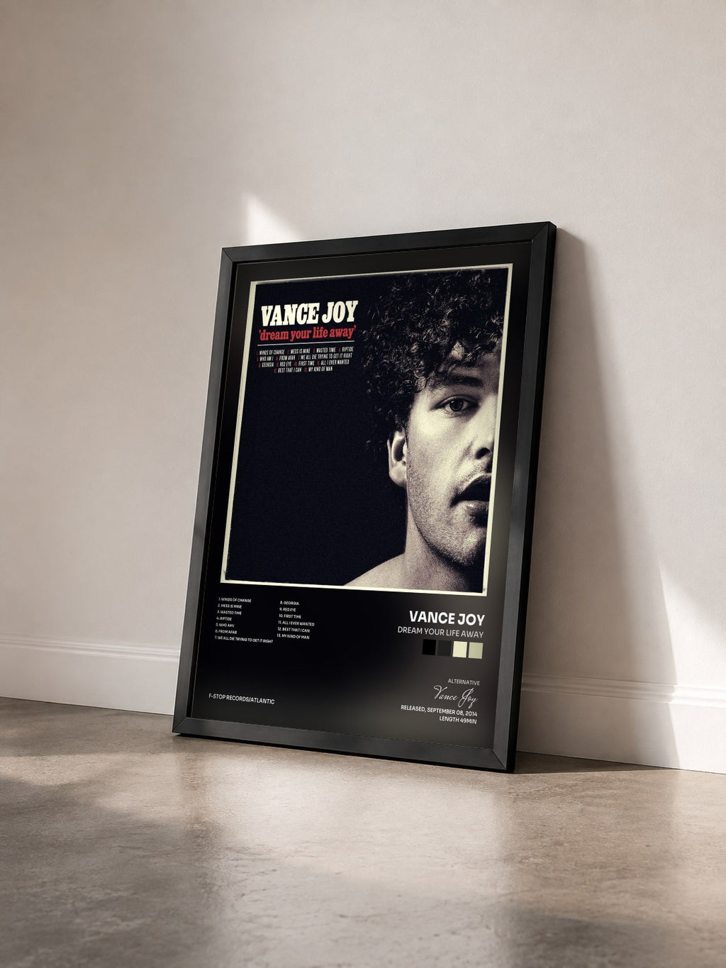 #noir Tableau de l'album Dream Your Life Away de Vance Joy vu de trois quarts, cadre noir