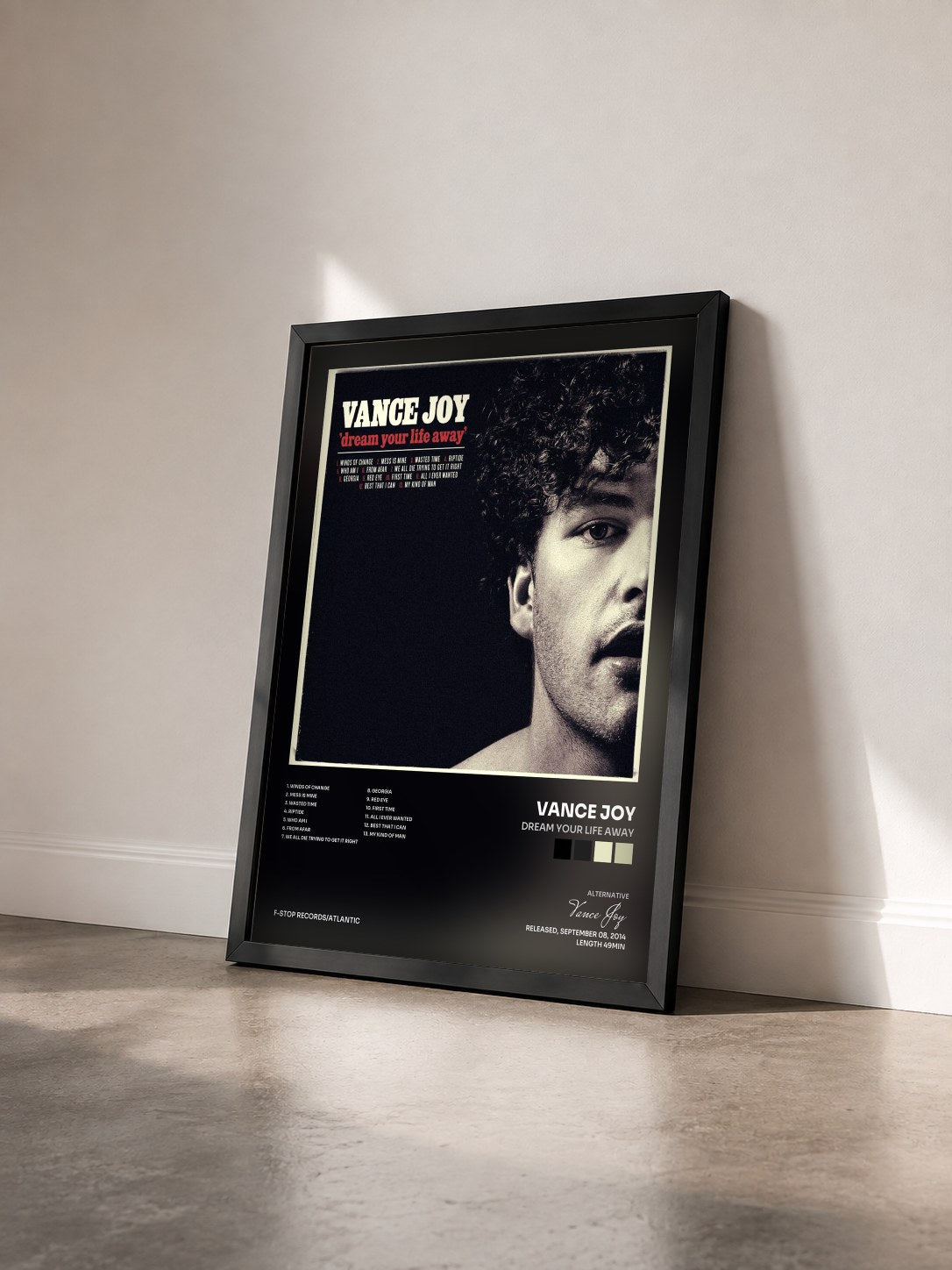 #noir Tableau de l'album Dream Your Life Away de Vance Joy vu de trois quarts, cadre noir