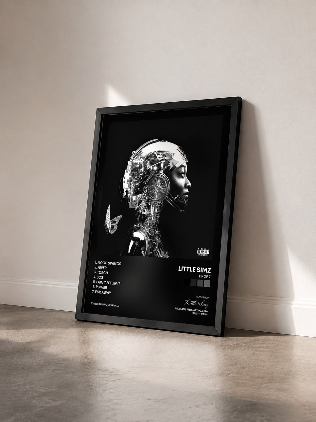 #noir Tableau de l'album Drop 7 de Little Simz vu de trois quarts, cadre noir