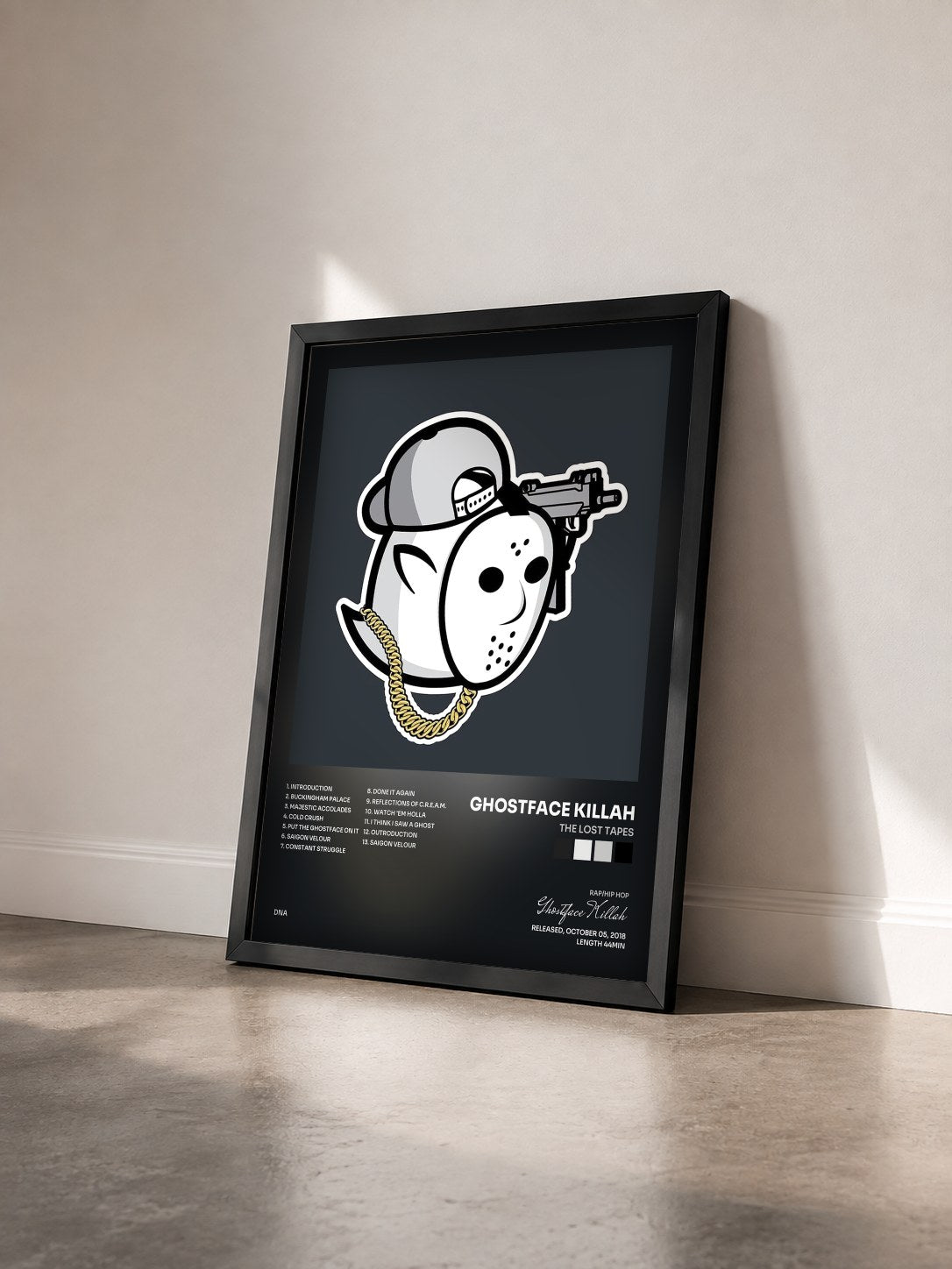 #noir Tableau de l'album The Lost Tapes de Ghostface Killah vu de trois quarts, cadre noir