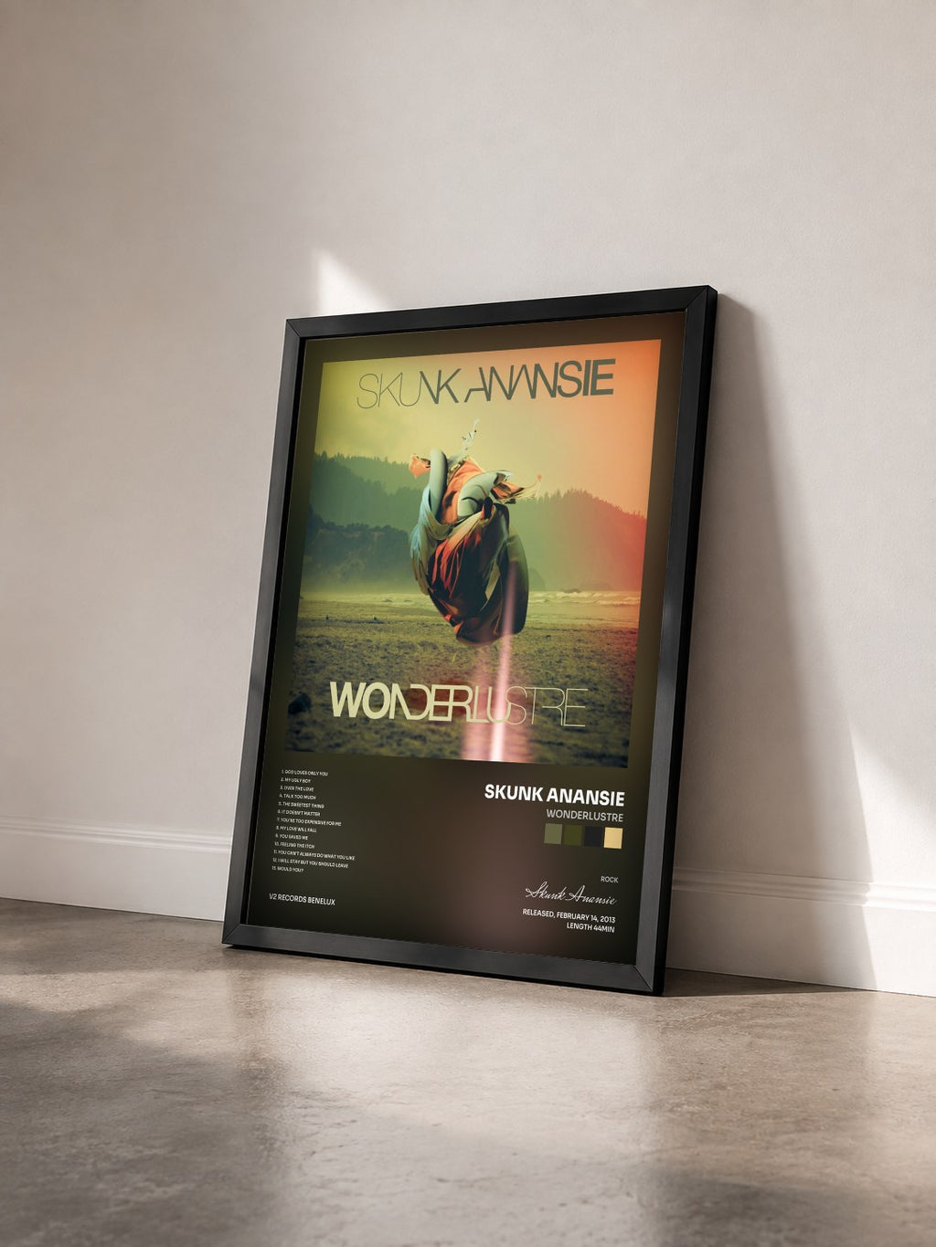 #noir Tableau de l'album Wonderlustre de Skunk Anansie vu de trois quarts, cadre noir