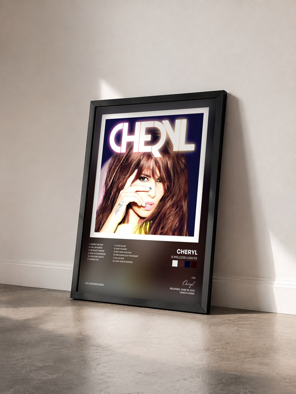 #noir Tableau de l'album A Million Lights de Cheryl vu de trois quarts, cadre noir