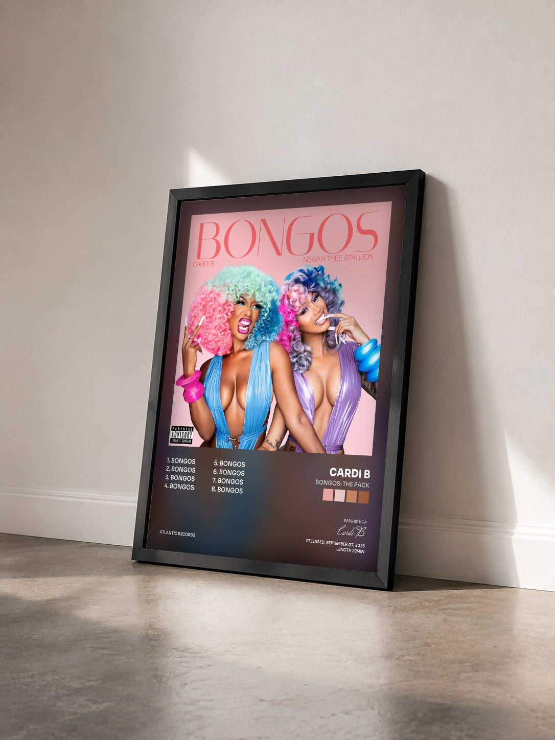 #noir Tableau de l'album Bongos: The Pack de Cardi B vu de trois quarts, cadre noir